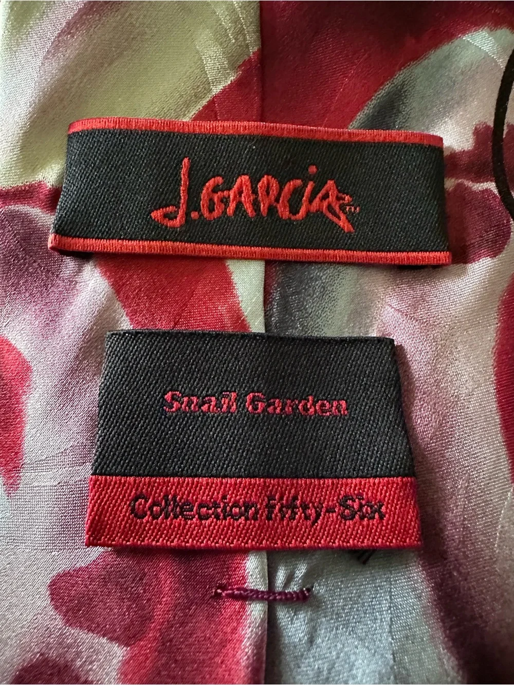 J. Garcia Snail Garden Red, Silver & Black Swirl Silk Tie